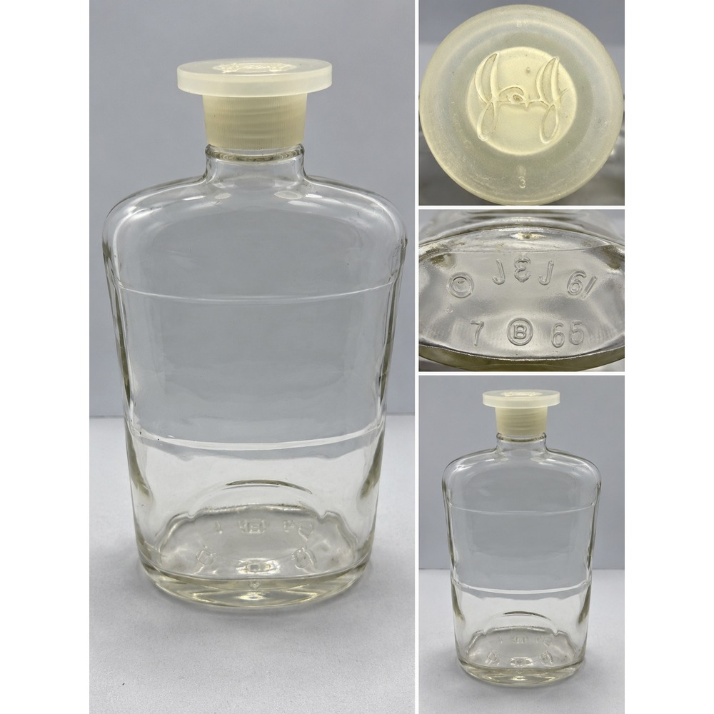 Johnson & Johnson Vintage Glass Apothecary Bottle Stopper Clear J&J